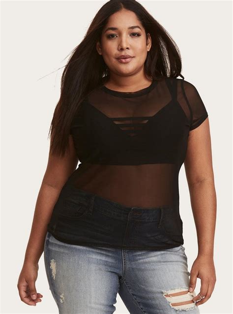 plus size black mesh top